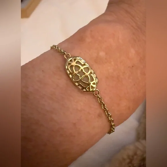 KENDRA SCOTT *rare* Elaina Gold Adjustable Chain Bracelet in Iridescent Drusy - Picture 3 of 4